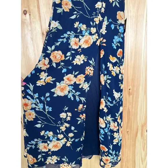 Lulus Elegant Admiration Navy Blue Floral One-Shoulder Maxi Dress Party Medium - Picture 6 of 7